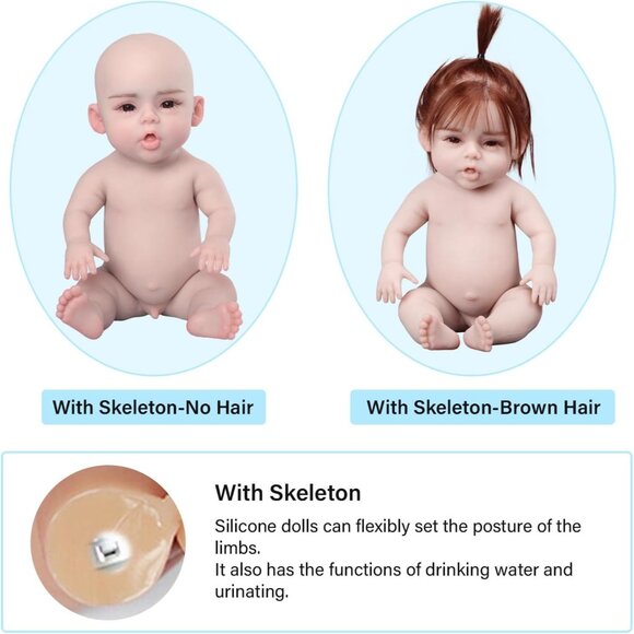 🆕18.5Inch Realistic Full Silicone Reborn Baby Doll Boy With Skeleton-No Hair - Picture 6 of 7
